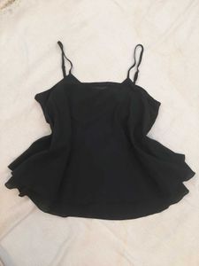 Chic Black Ruffled Cami Top