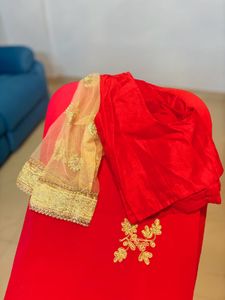 Vibrant Pink &amp; Coral Embroidered Saree