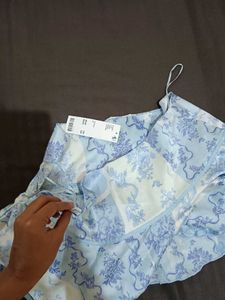 Blue Floral Print Mini Skirt