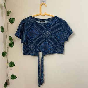 Blue Pattern Crop Top