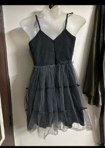 Grey Tulle Tiered Mini Dress