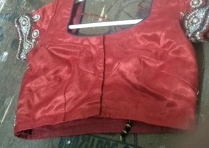 Red Color Blouse With Silver Work