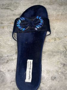 Chic Blue Velvet Bow Slides