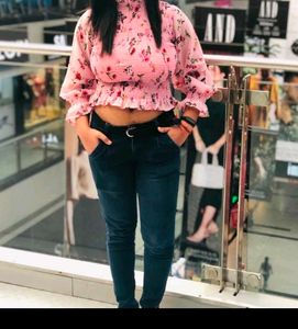 Pink Floral Smocked Crop Top in 30-32 size