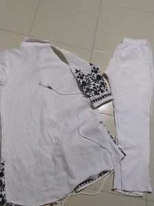 Embroidered Linen Kurta &amp; Pants Set