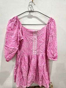 Pink Printed Kurta Size-S