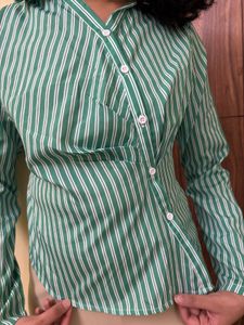 brand new Striped Green Button-Up formal Shirt gir