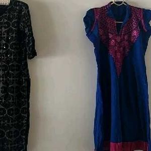 Embroidered Blue Ethnic Kurta Dress
