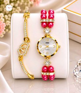 Elegant Gold Pearl Watch &amp; Bracelet Set