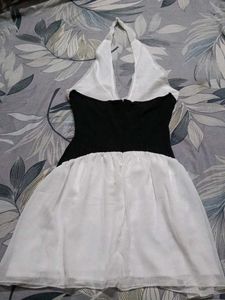 Elegant White &amp; Black Halter Dress