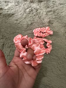 Pink Satin Scrunchie Set