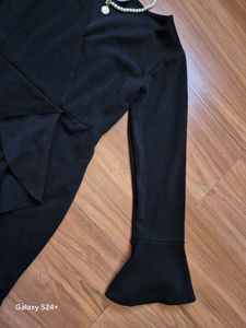 Athena chic Black Ruffle Dress with Bell Sleeves