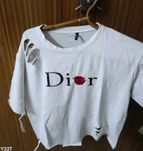 White Distressed Dior Rose T-Shirt