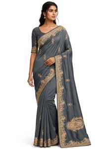 Elegant Grey Embroidered Saree