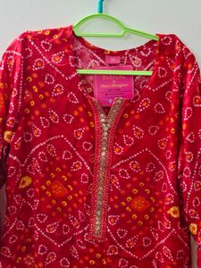 Vibrant Red Bandhani Kurta Set with Dupatta