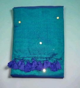Royal Blue Tissue Silk Saree with Elegant Tassels