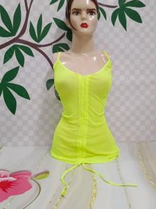 (472)Neon Yellow Ruched Tank Top