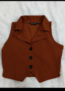 Self Design Lapel Collar Sleeveless Waistcoat