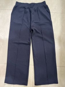 Ribbed Dark Grey Wide-Leg Trousers