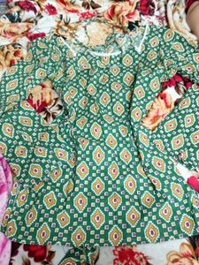 Green Printed Short Kurti