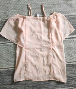 Sheer Floral Print Cold Shoulder Top