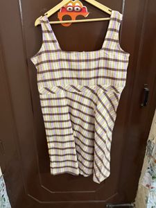 Cream And Brown Plaid Dress