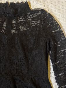 Black Party Lace Mock Neck Dress