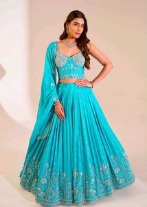Stunning Blue Embroidered Lehenga Choli Set
