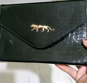 Black Crocodile Embossed Clutch