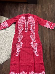 Red Embroidered Kurta