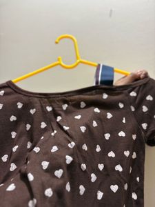 Brown Heart Print Tee