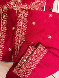 Embroidered Red Kurta set