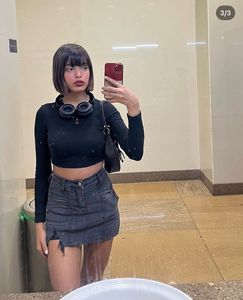 Stylish Grey Denim Mini Skirt with inbuilt shorts