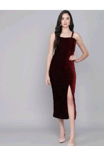 Velvet Bodycon Dress with High Slit