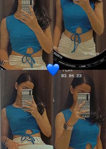Blue Tie-Front Sleeveless Top