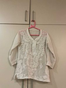White Chikankari short  Kurti