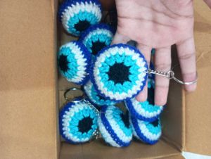 Handmade Crochet Evil Eye Keyring