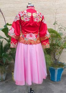 Embroidered Red Traditional Top with Pink Skirt
