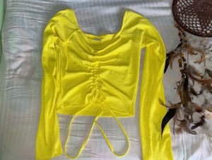 Bright Yellow Ruched Crop Top