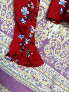 Red Floral Button-Up Blouse