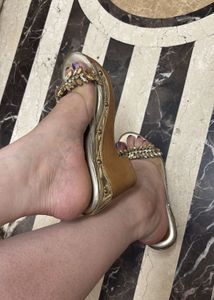 Gold Embellished Slide Sandals