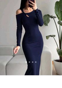 Navy Blue Cold Shoulder Maxi Dress