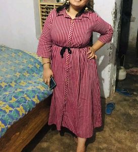 Pink And Maroom Striped Midi Dress