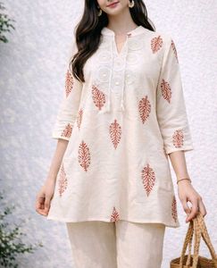 Red & White Printed Kurta