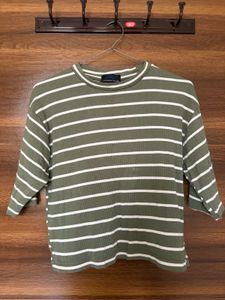 Green & White Striped 3/4 Sleeve Top