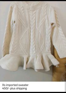 Cream Cable Knit Peplum Sweater