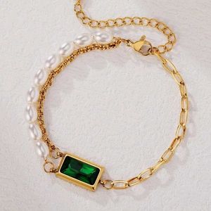 💚Stainless Steel Emerald &amp; Pearl Bracelet
