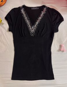 sequin party v-neck y2k black top