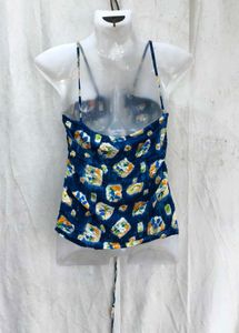 22197. Blue Floral Tie-Front Crop Top