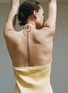 ZARA Yellow Ribbed Halter Backless Top